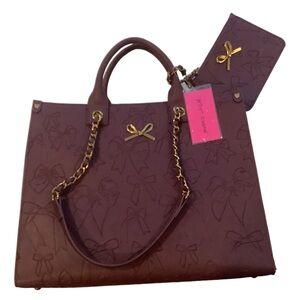 Betsey Johnson Bow Embossed Large Toe Bag Cherry Burgundy New